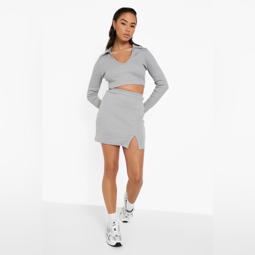 Thick Rib Collared Top and Skirt Co-ord